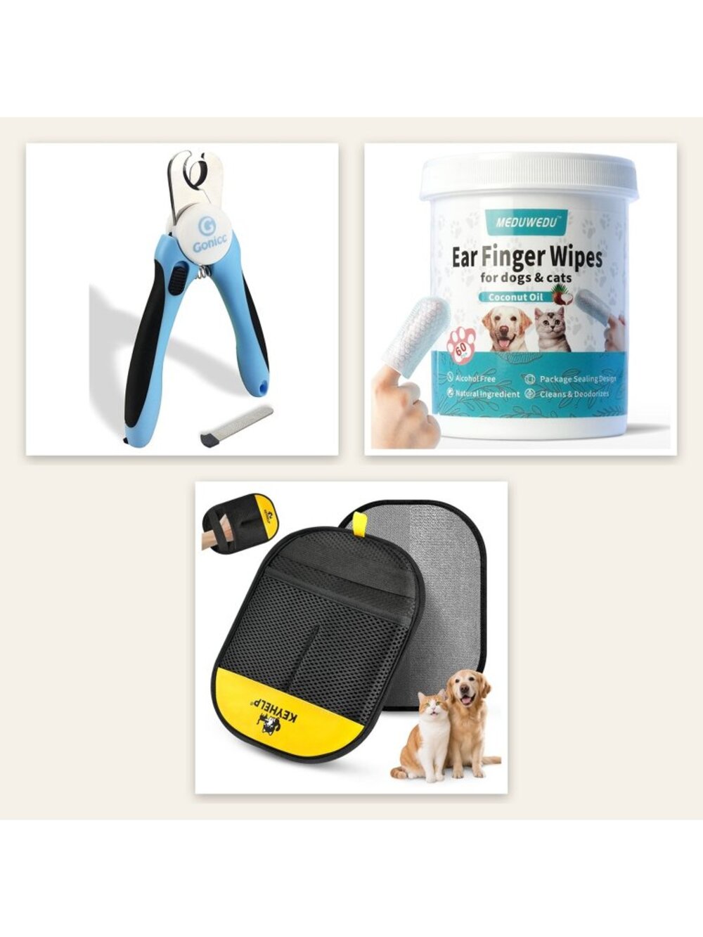 Dog Grooming Set Blue Nail Clippers (Large) + 60 Ear Cleaning Finger Wipes + Pet